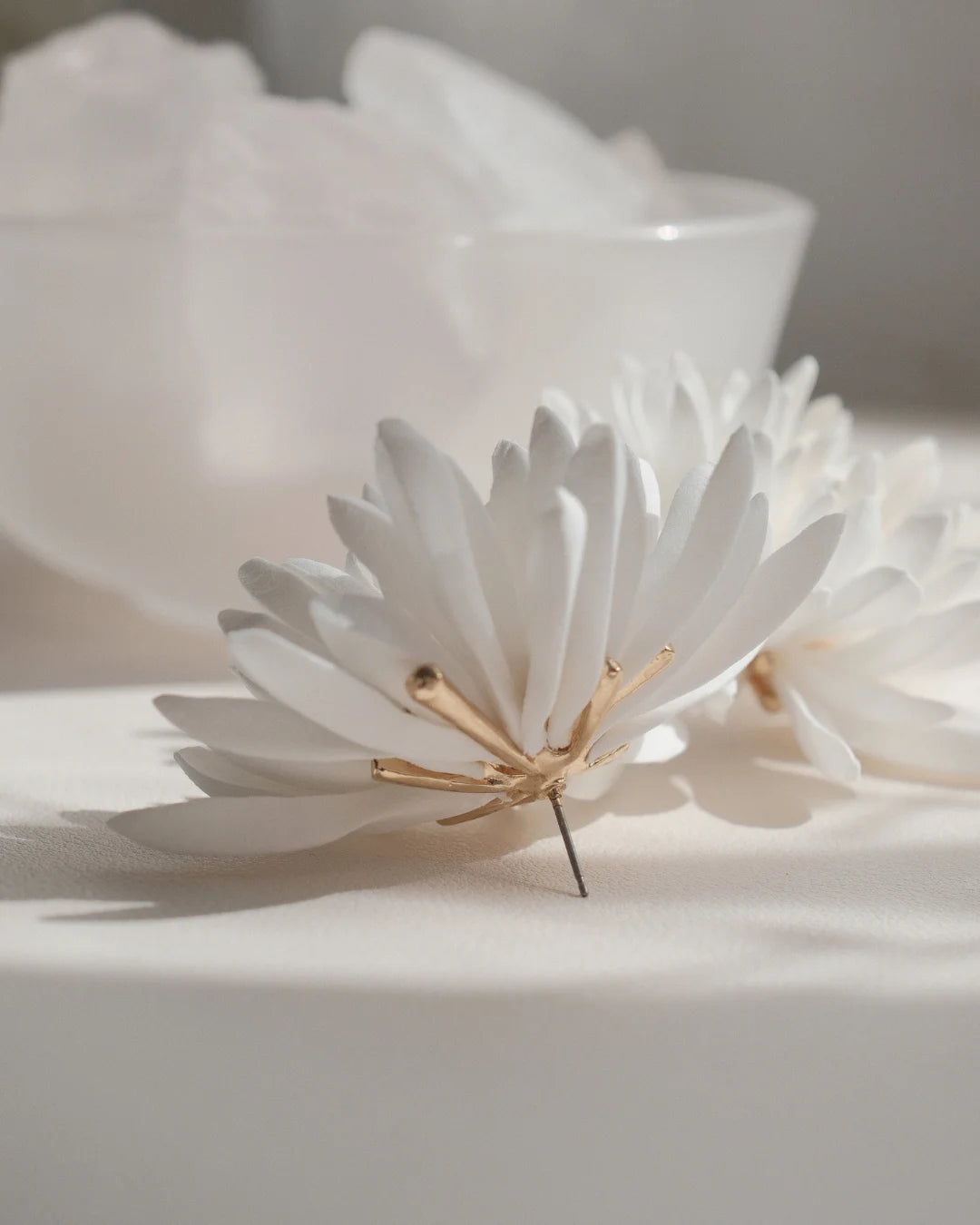 White Floral Statement Earrings