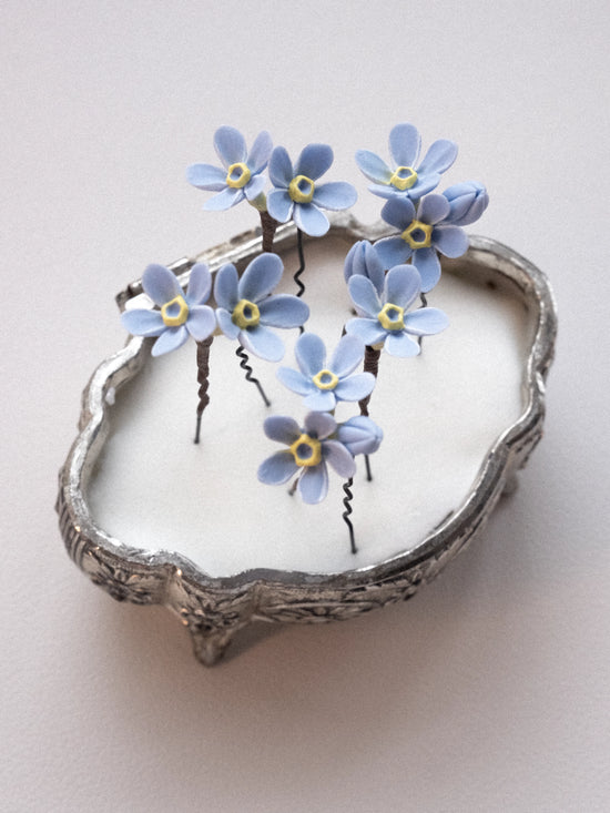Blue Forget-Me-Not Wedding Hair Pins