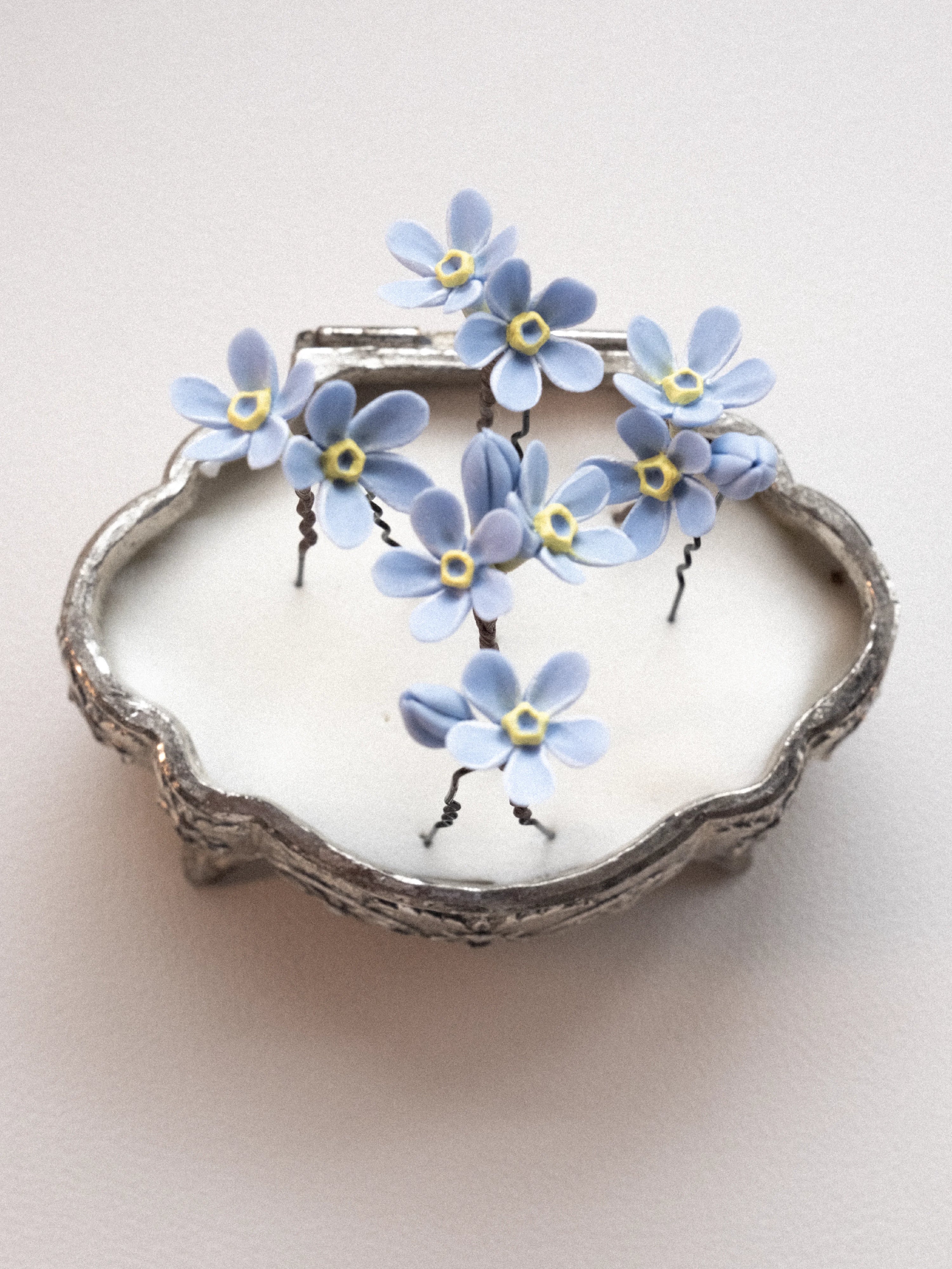 Blue Forget-Me-Not Wedding Hair Pins