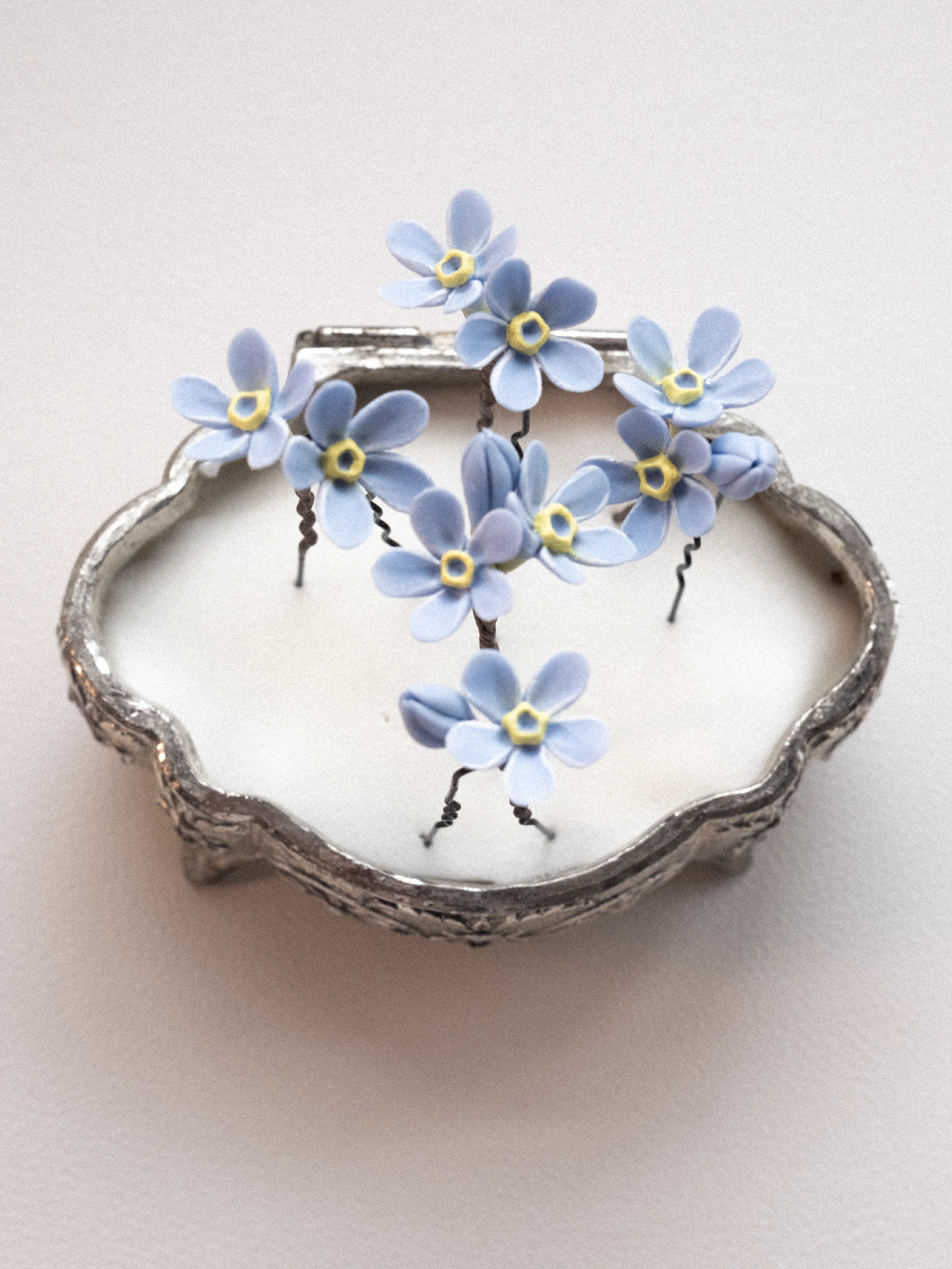 Blue Forget-Me-Not Wedding Hair Pins