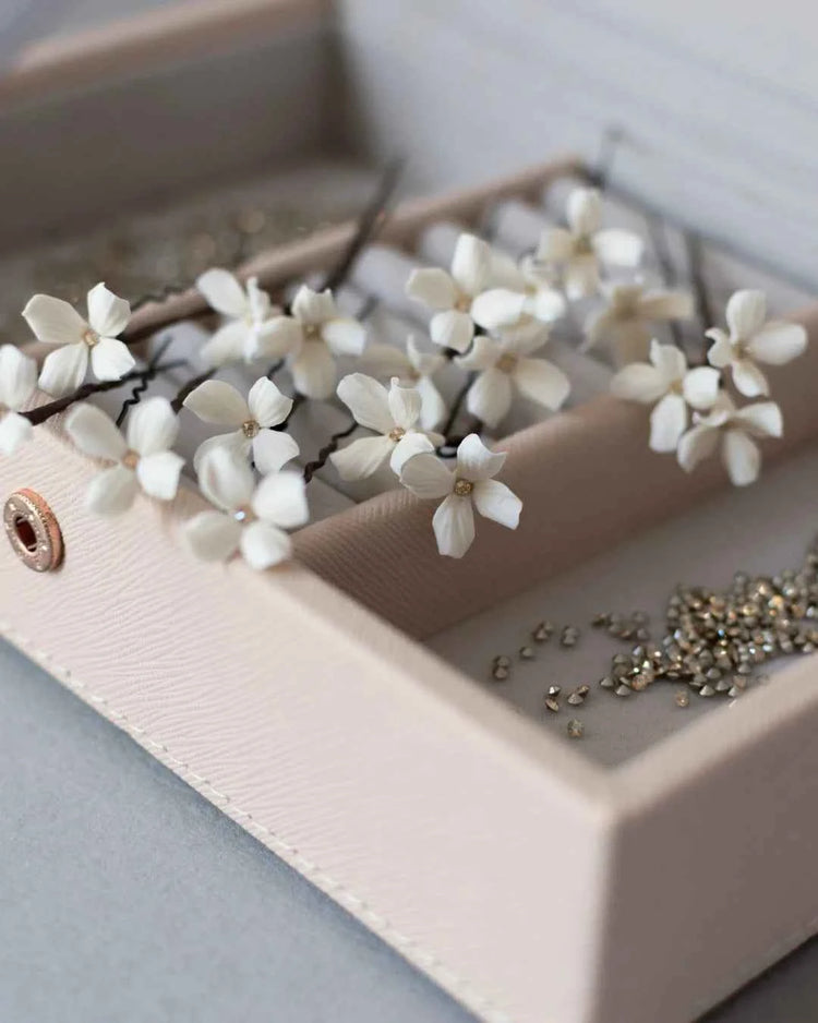 Wedding Bobby Pins with Tiny Ivory Flowers