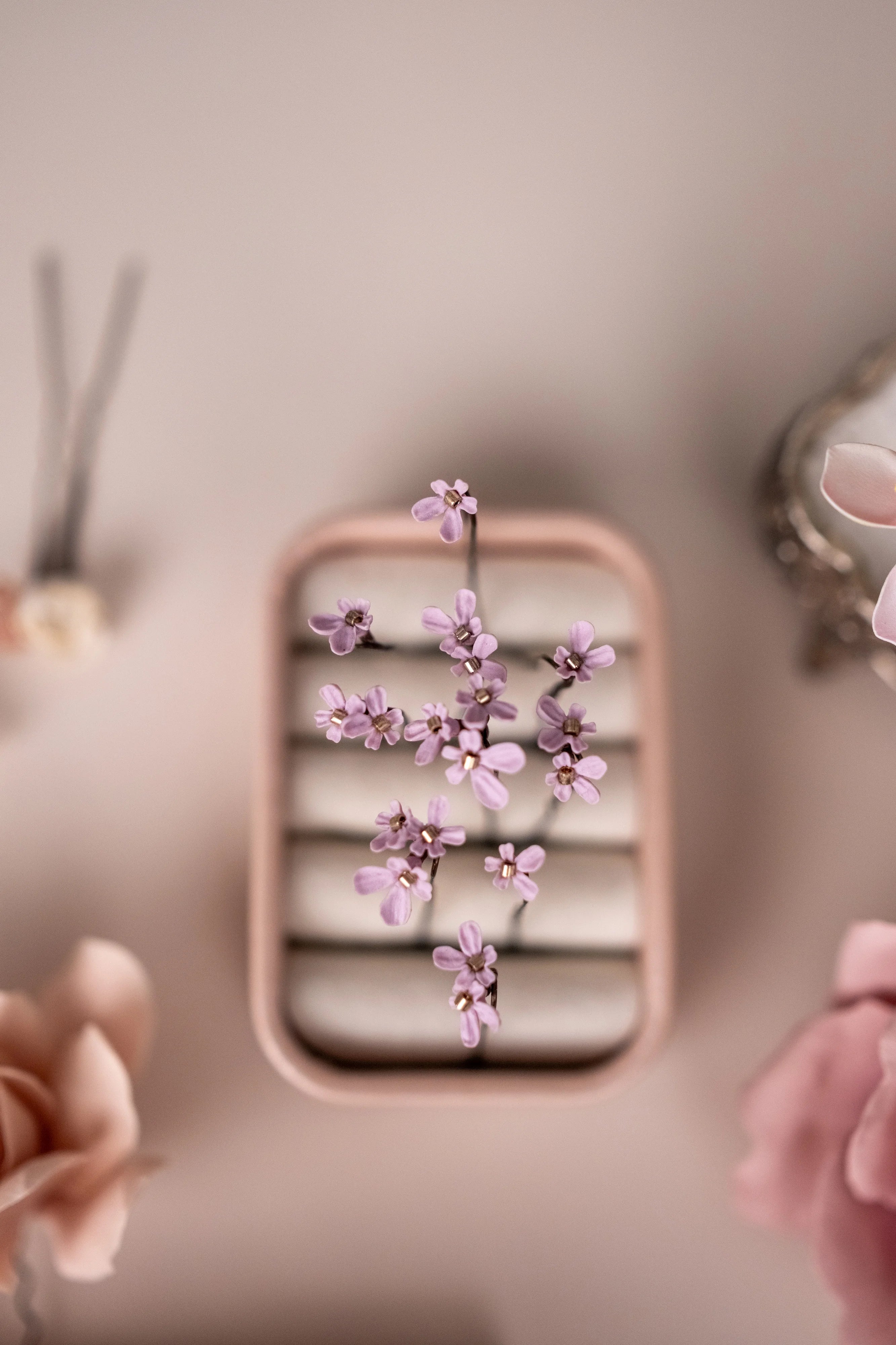 Lavender Flowers Hair Pins with Gold Centre