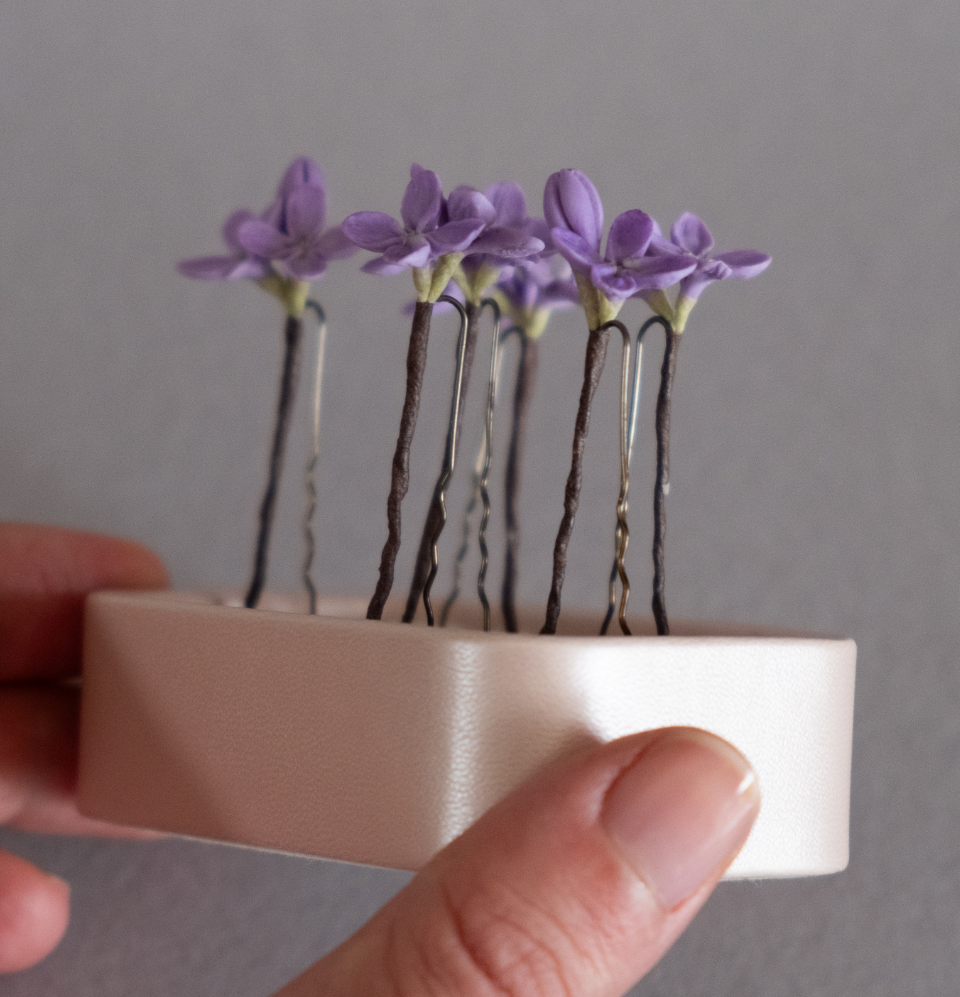 Violet lilac flower hair pins