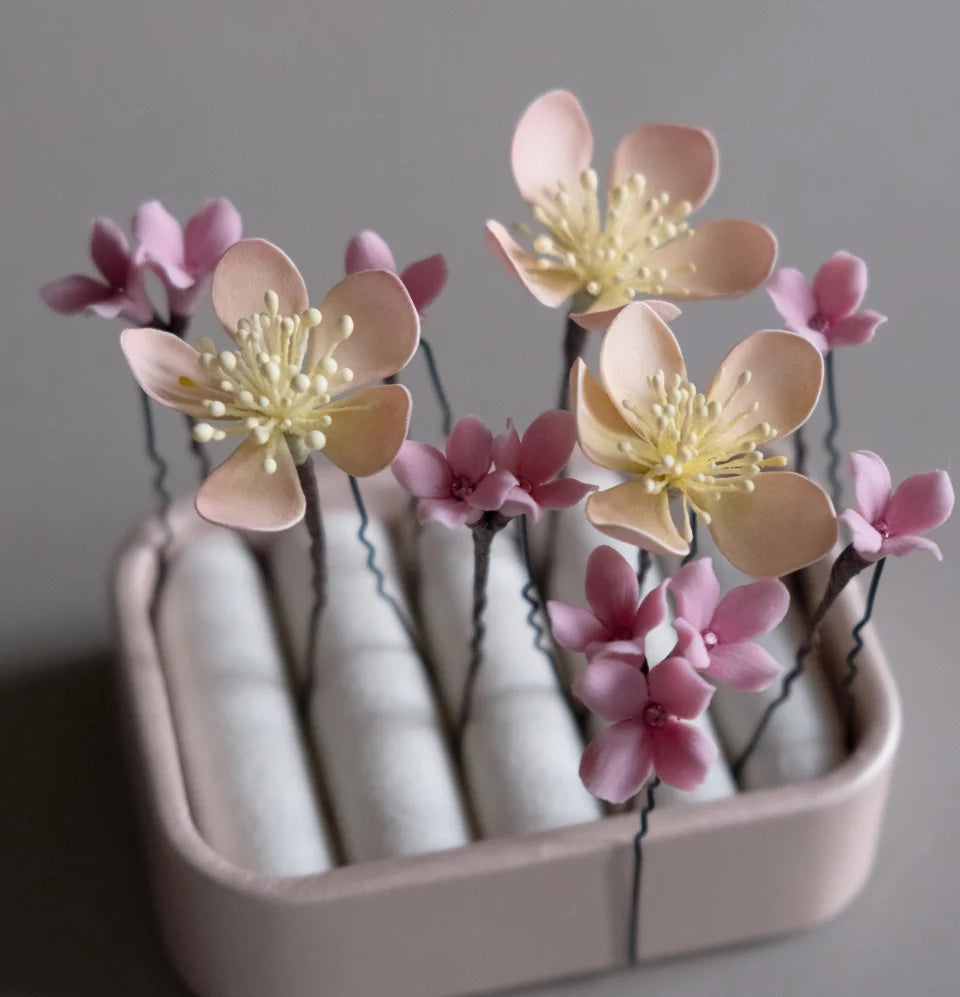 Soft Pink & Peach Floral Hair Pins