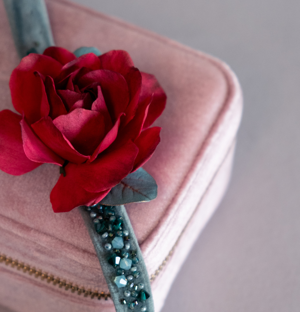 Handcrafted Velvet Choker with Crimson Rose