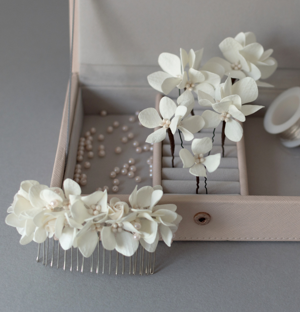 Hydrangea hair comb and hair pins set