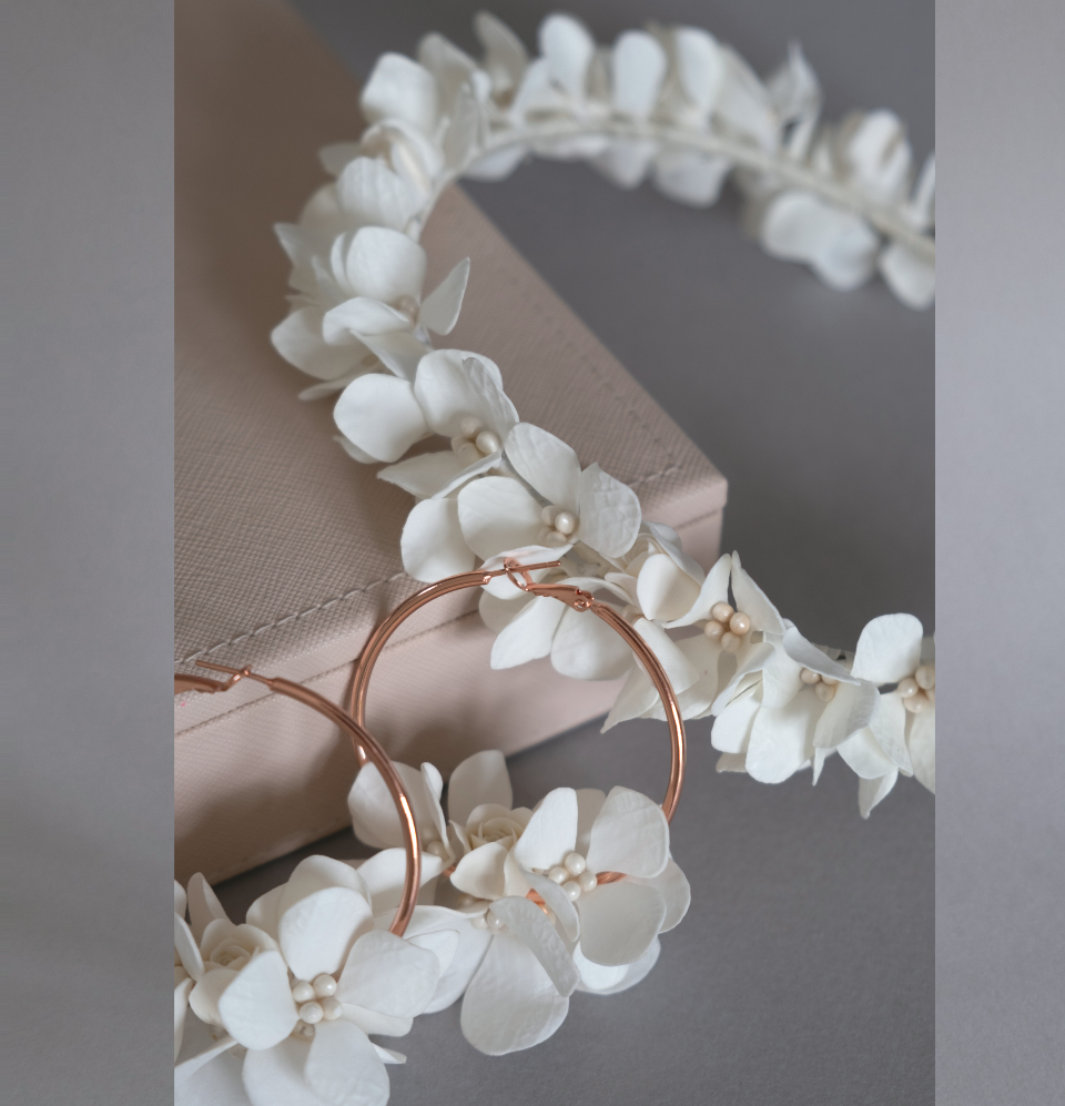 Hydrangea Bridal Set — Headband & Earrings