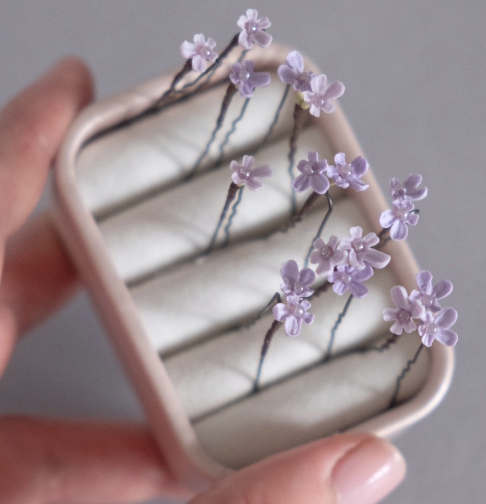 Lavender flowers on hair pins