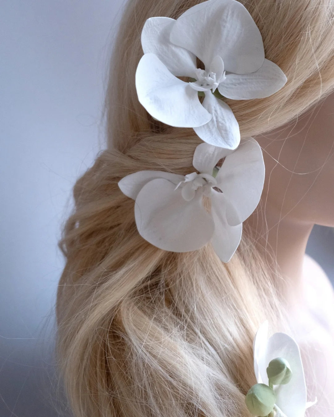Real Touch Orchid Bridal Hair Set – Set of 3 (White & Ivory)