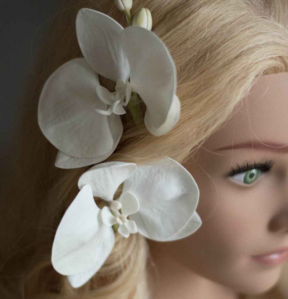 Ivory Orchid Real Touch Wedding Hair clips