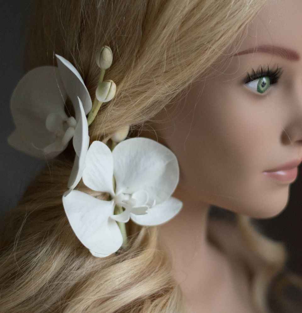 Ivory Orchid Real Touch Wedding Hair clips