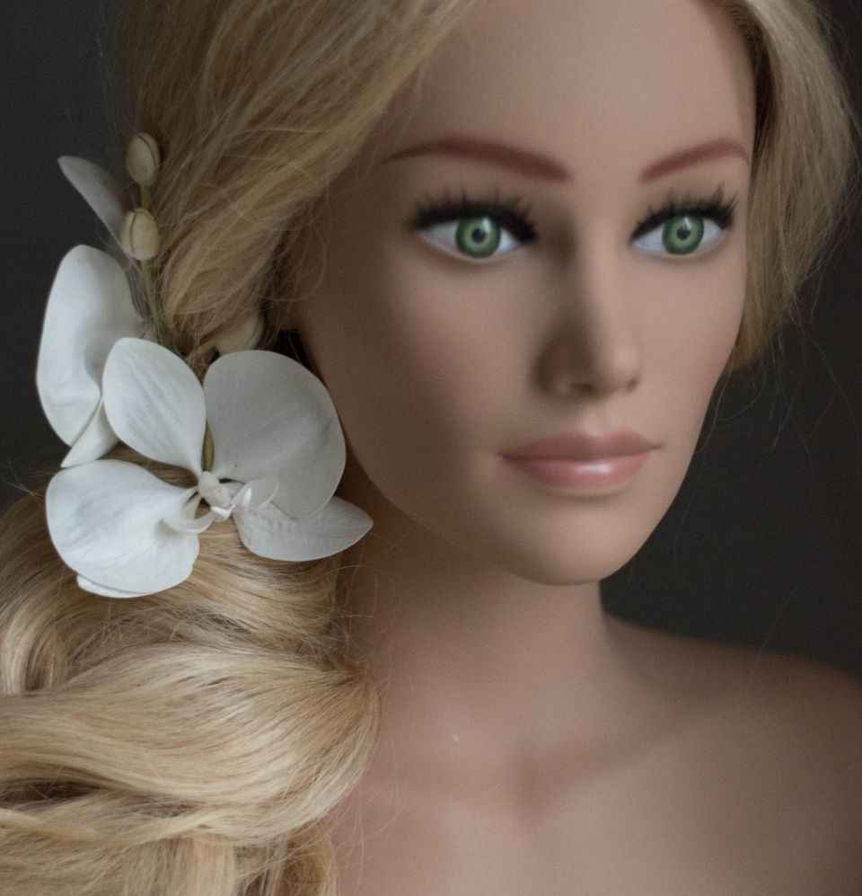 Ivory Orchid Real Touch Wedding Hair clips