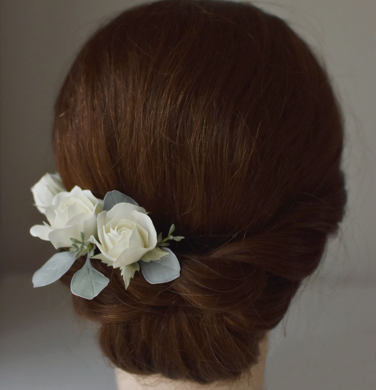 Ivory roses and eucalypt leaves