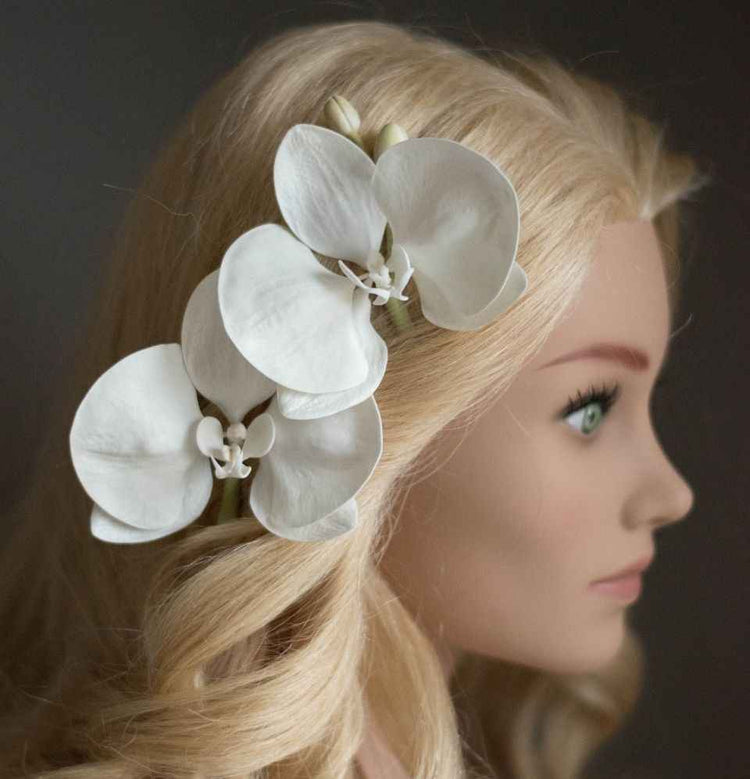 Ivory Orchid Real Touch Wedding Hair clips