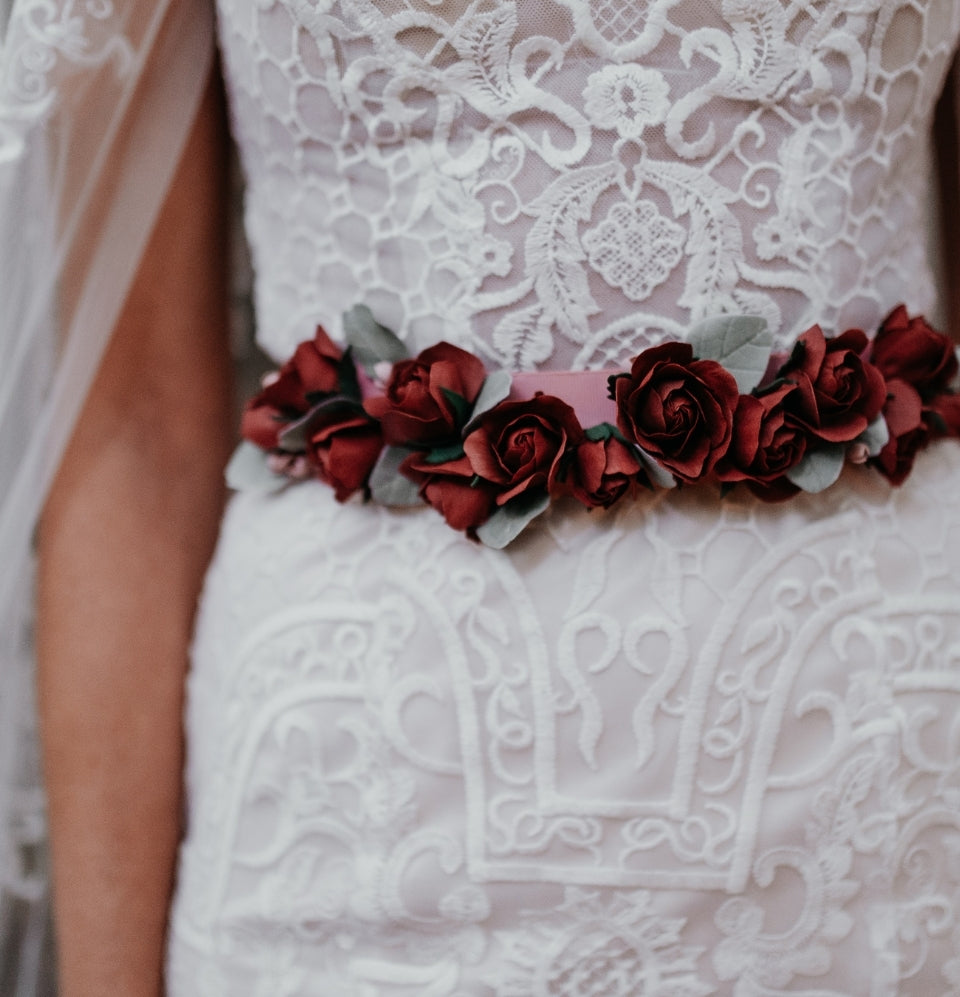 Marsala wedding belt dress belt Deco Flowers