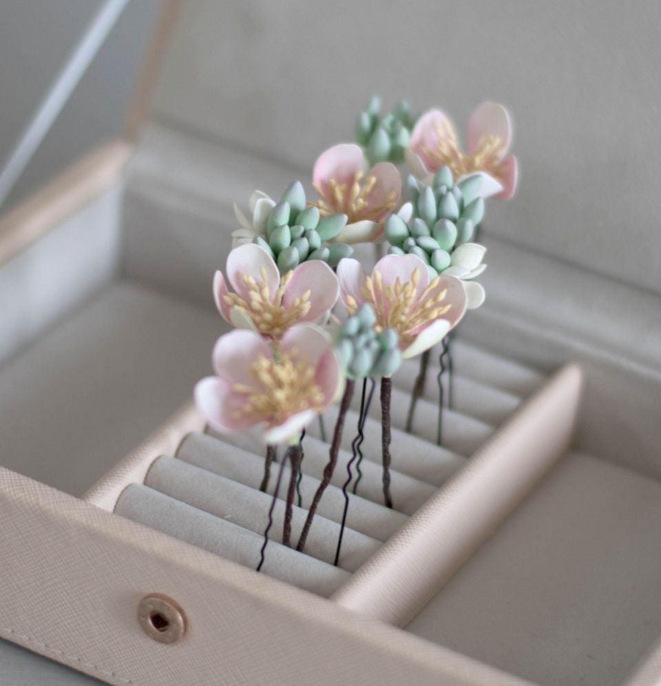 Super set wedding hair pins Cherry blossom and Succulents