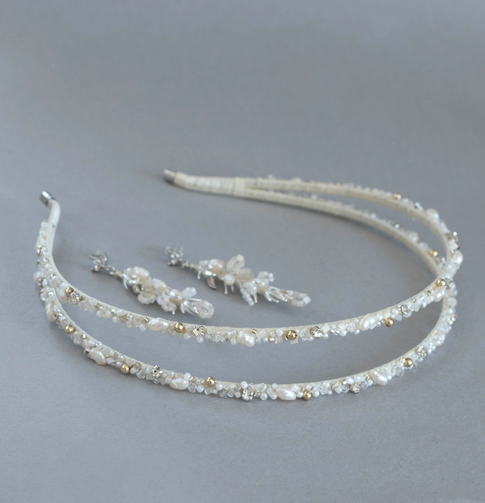 Double Tiara and Earrings Wedding Set