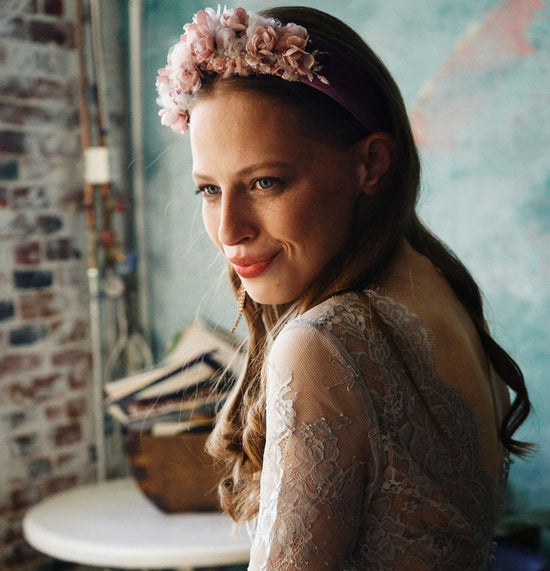 Unique flower crown style bridal headdress