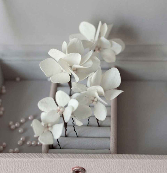 Ivory Hydrangea hair pins