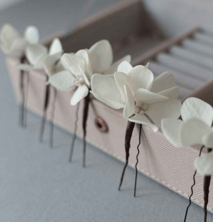 Ivory Hydrangea hair pins