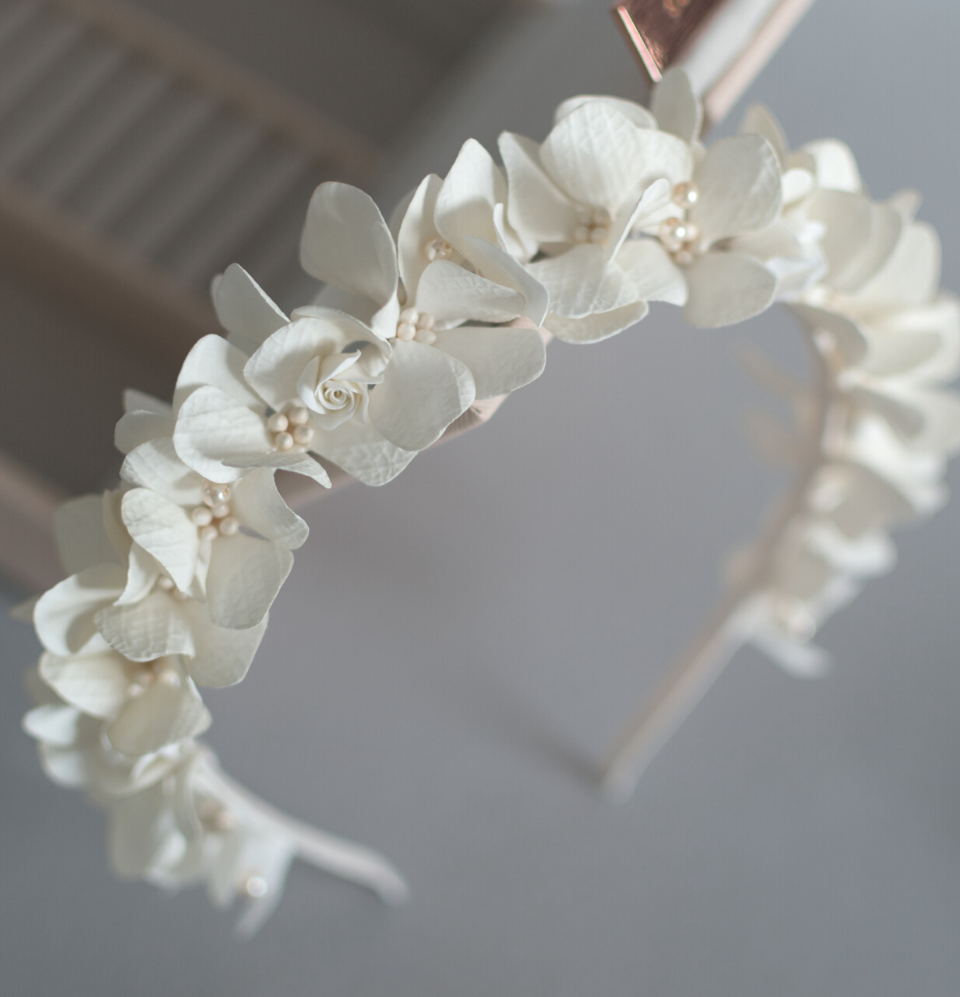 Ivory hydrangea headband (2 options)