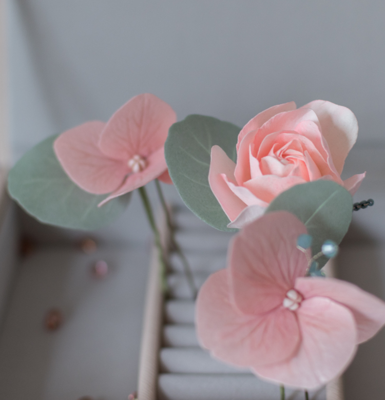 Peach Rose & Eucalyptus hair pins