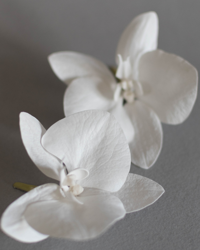 White Orchid Bridal Hair Flowers – Set of 2 for Veil