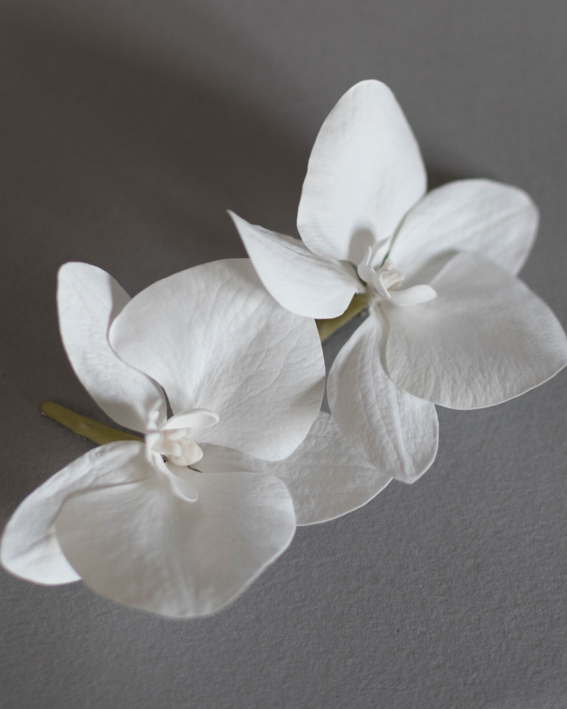 White Orchid Bridal Hair Flowers – Set of 2 for Veil
