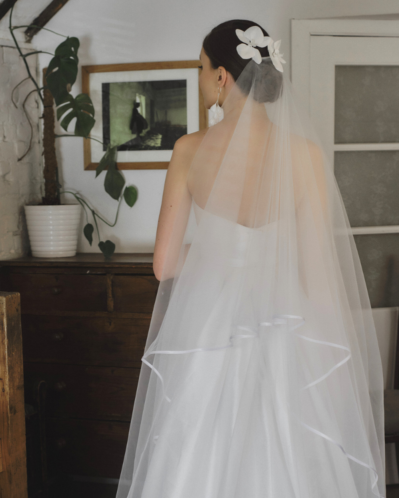 White Orchid Bridal Hair Flowers – Set of 2 for Veil