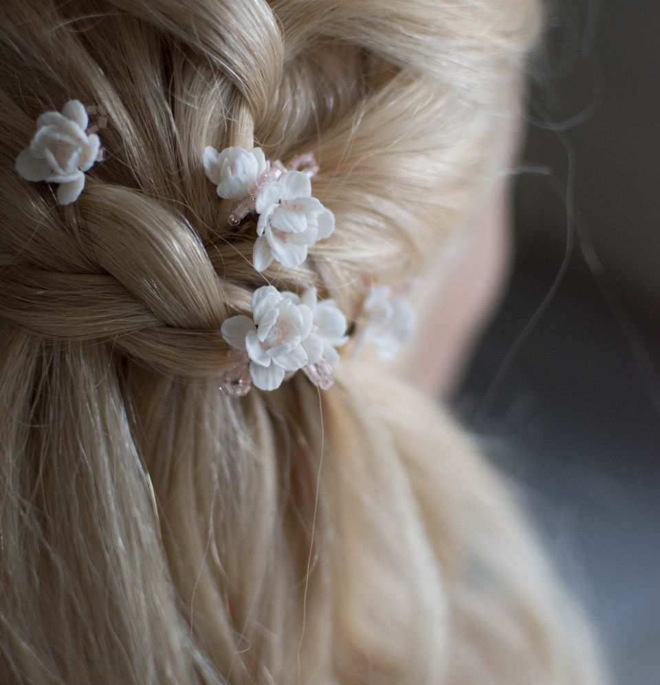 Tiny pink-Ivory flowers bobby pins