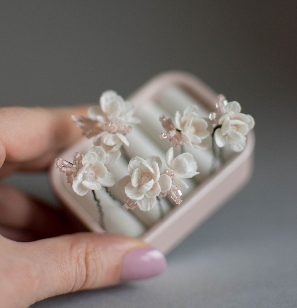 Tiny pink-Ivory flowers bobby pins