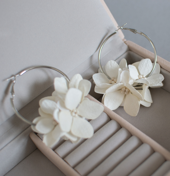 Floral Earrings with hydrangea and pearls