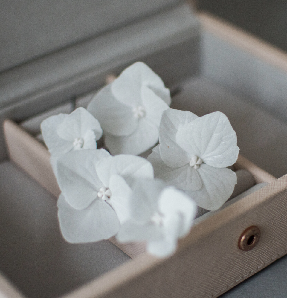 White Hydrangea hair pins