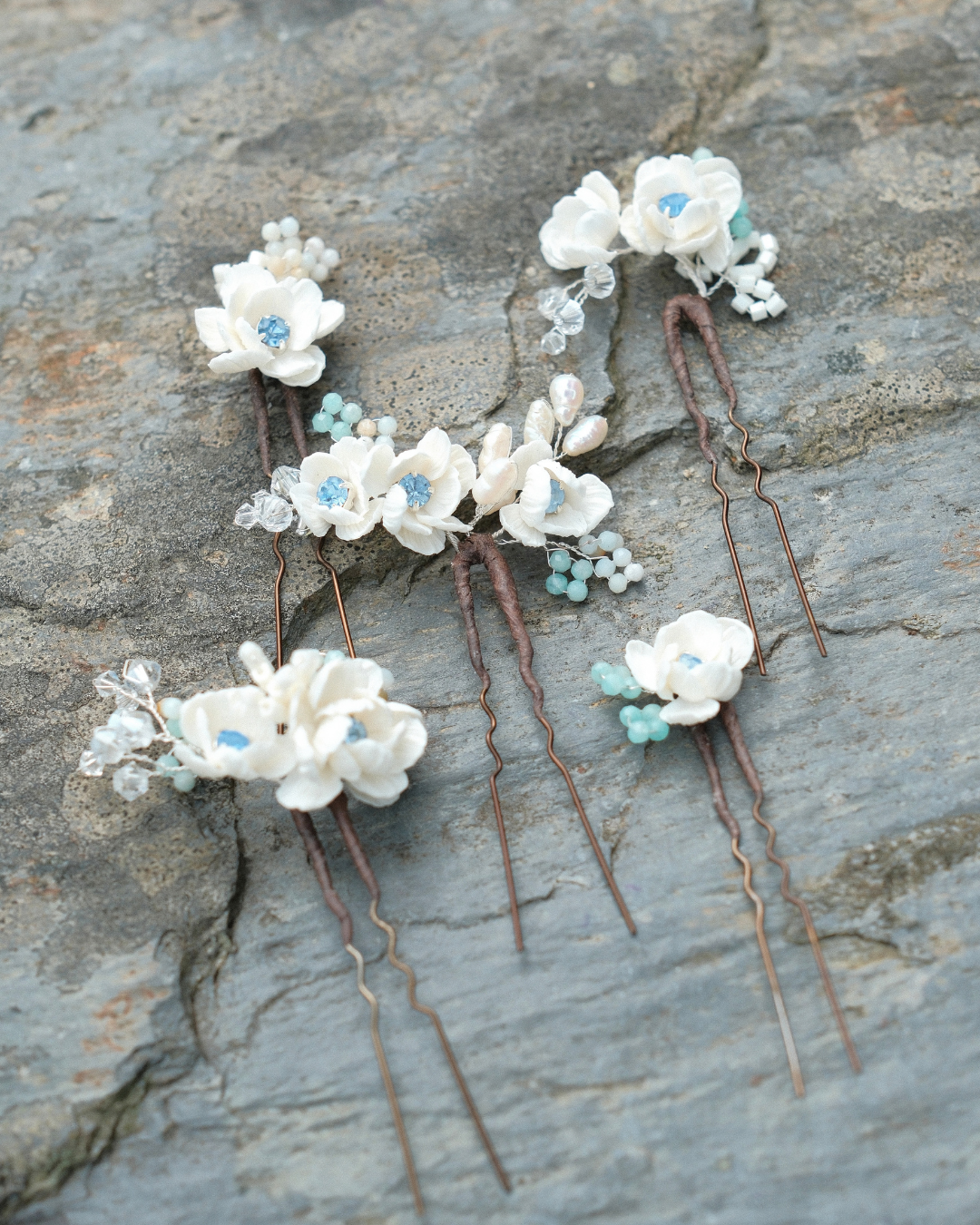 Something Blue Bridal Hair Pins, Set of 5