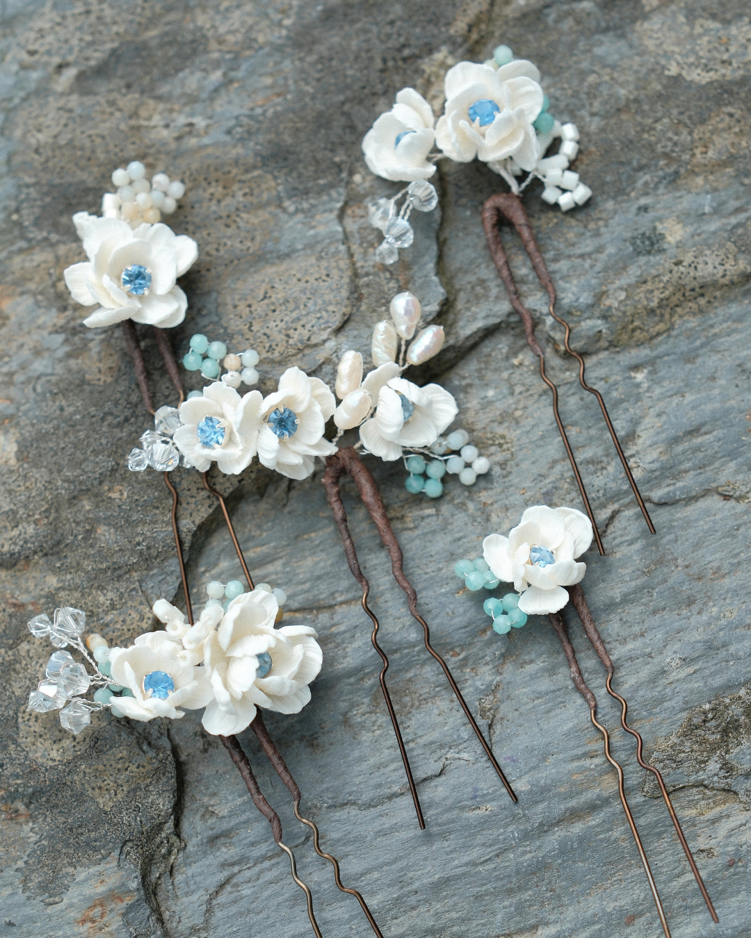 Something Blue Bridal Hair Pins, Set of 5