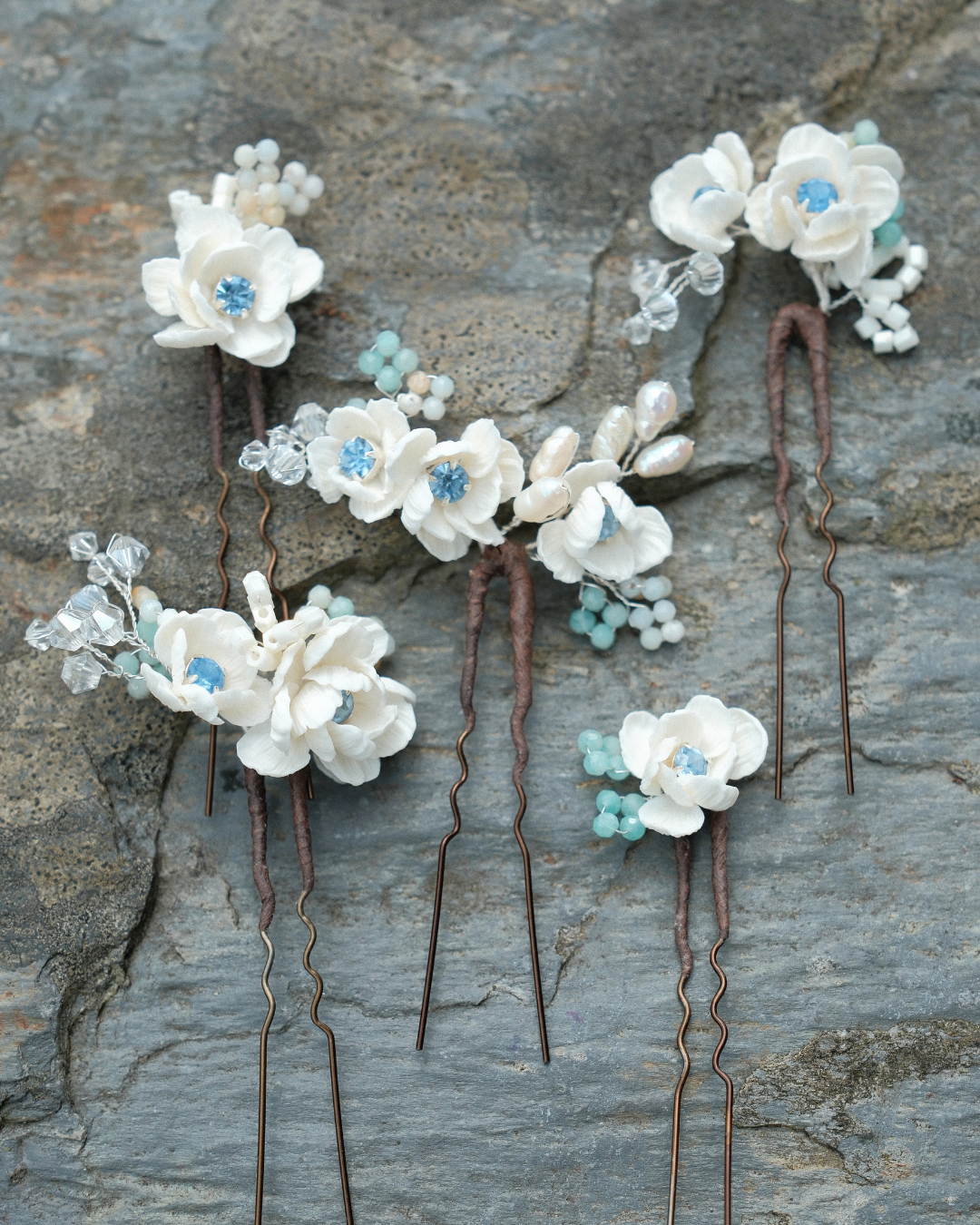 Something Blue Bridal Hair Pins, Set of 5