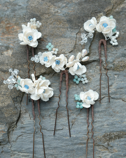 Something Blue Bridal Hair Pins, Set of 5