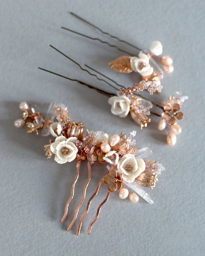 Rose-gold hair pins set