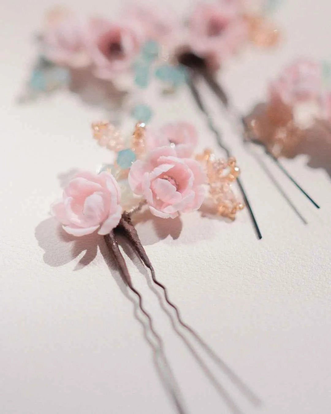 Floral Hair Pins with Crystals. Set of 3