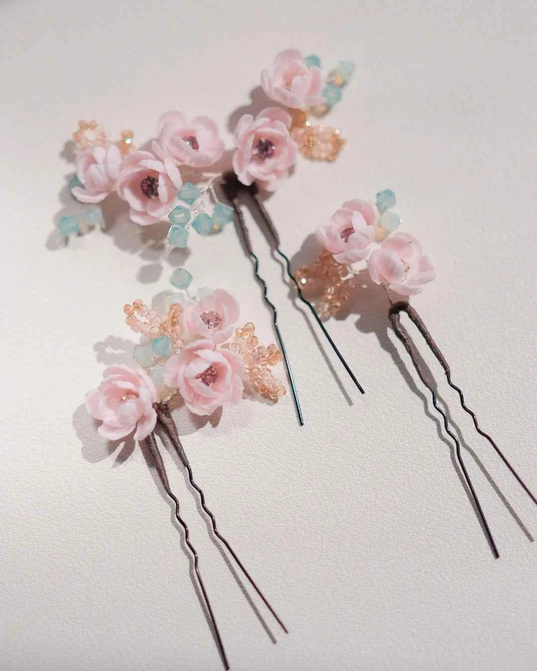 Floral Hair Pins with Crystals. Set of 3