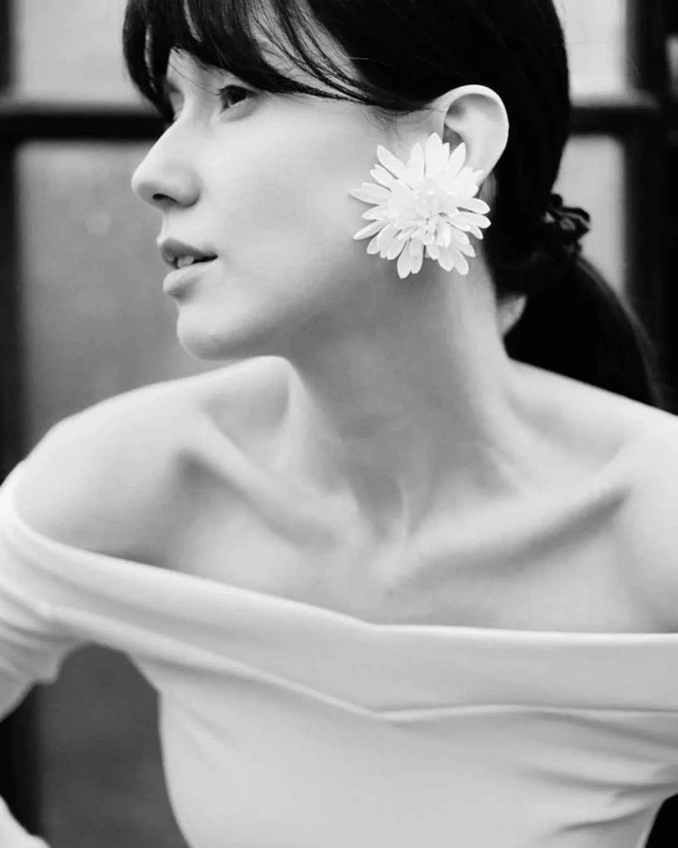 White Floral Statement Earrings