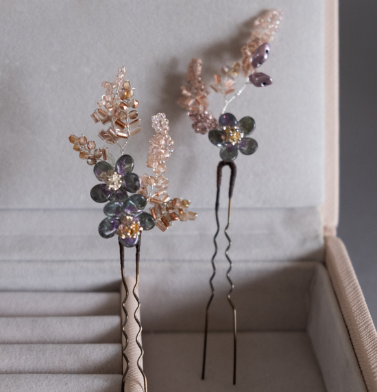 Beaded flowers hair pins set