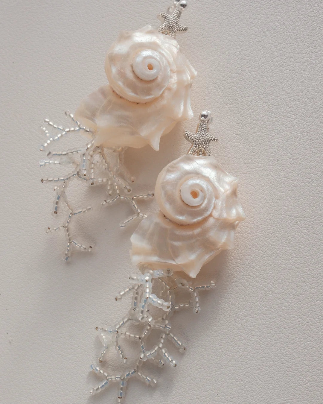 Seashell &amp; Coral Branch Drop Earrings - Mother of Pearl