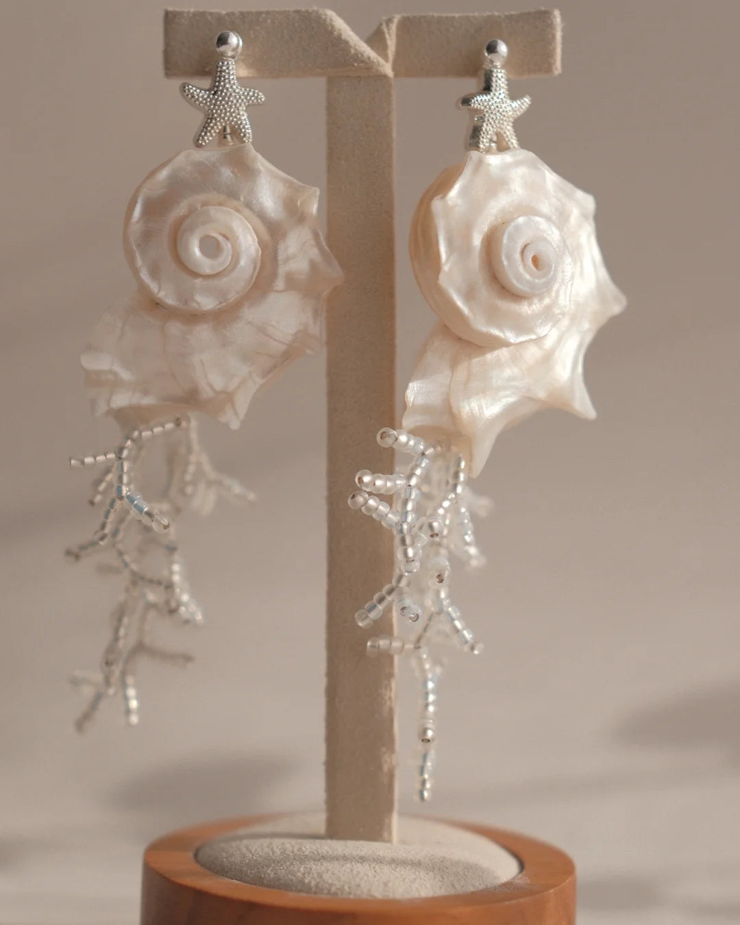 Seashell &amp; Coral Branch Drop Earrings - Mother of Pearl