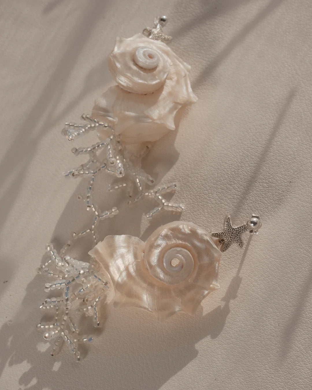 Seashell &amp; Coral Branch Drop Earrings - Mother of Pearl
