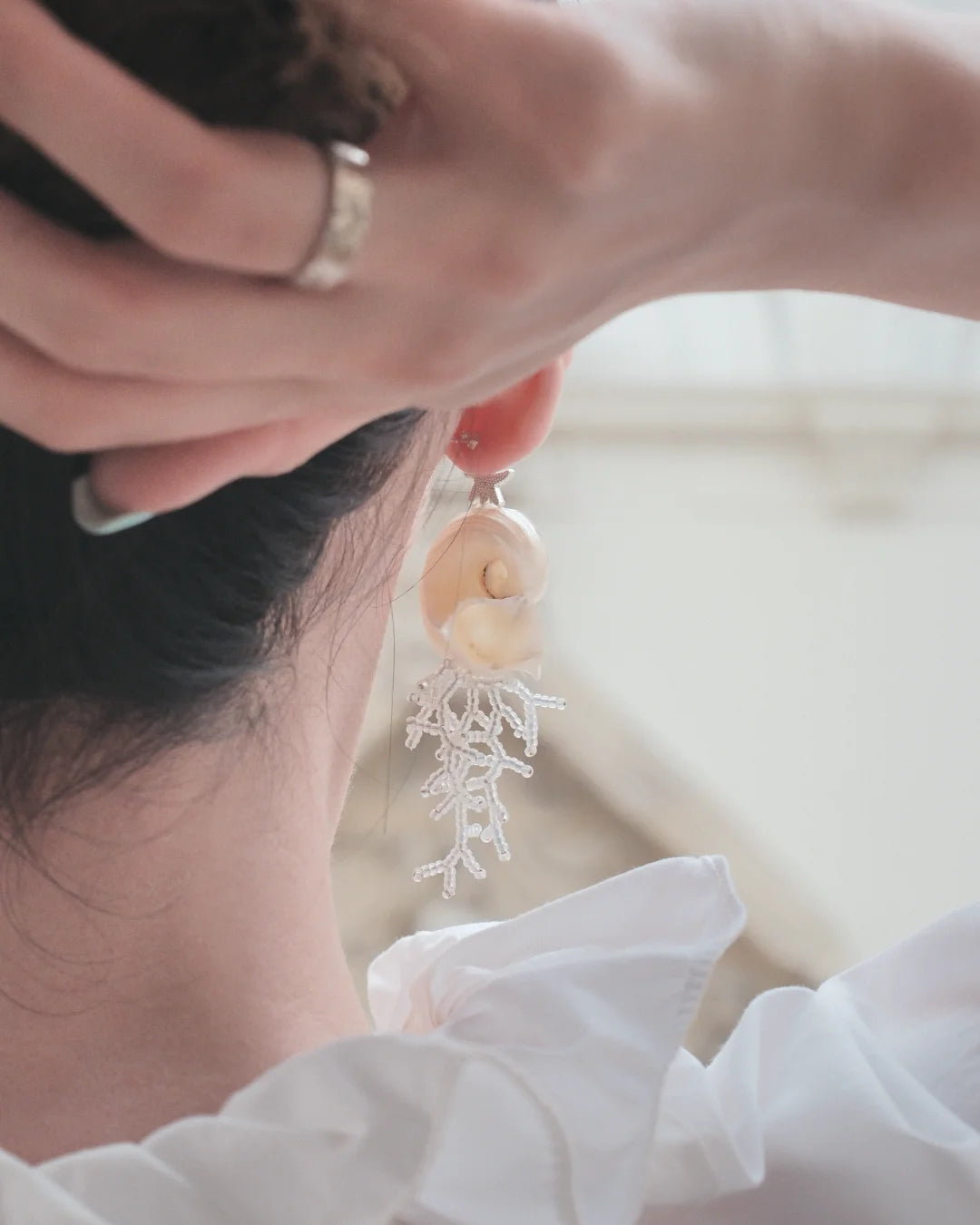 Seashell &amp; Coral Branch Drop Earrings - Mother of Pearl