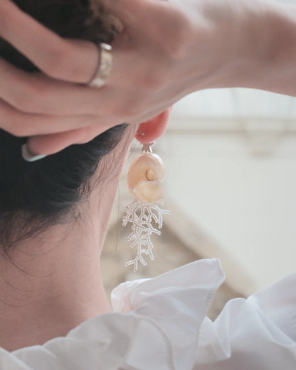 Seashell &amp; Coral Branch Drop Earrings - Mother of Pearl
