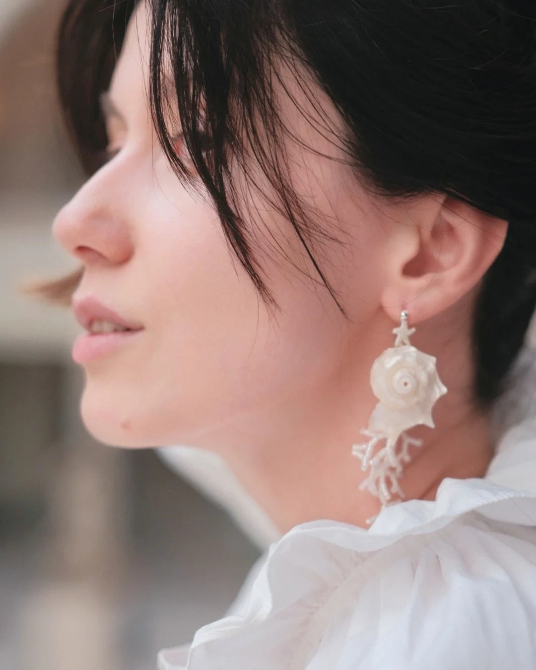 Seashell &amp; Coral Branch Drop Earrings - Mother of Pearl