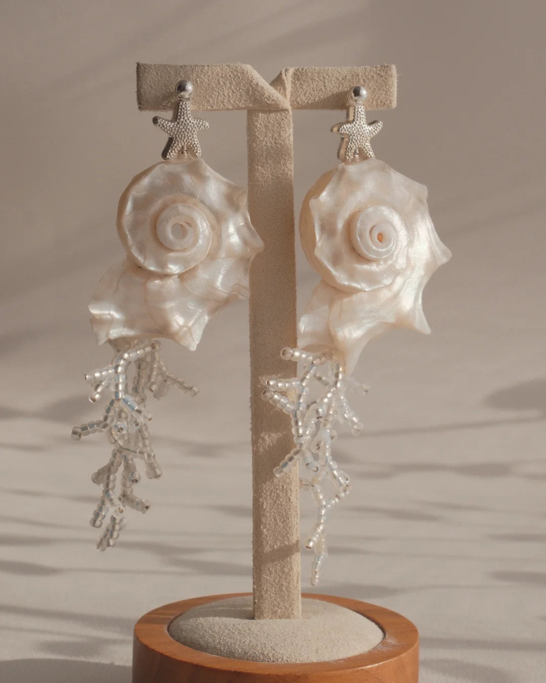 Seashell &amp; Coral Branch Drop Earrings - Mother of Pearl