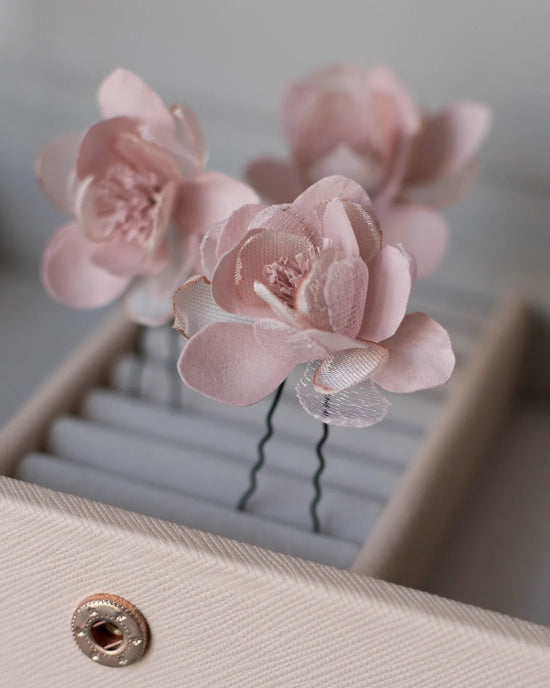 Blush Pink Flower Hair Pins – Handmade Floral Accessories (Set of 3)